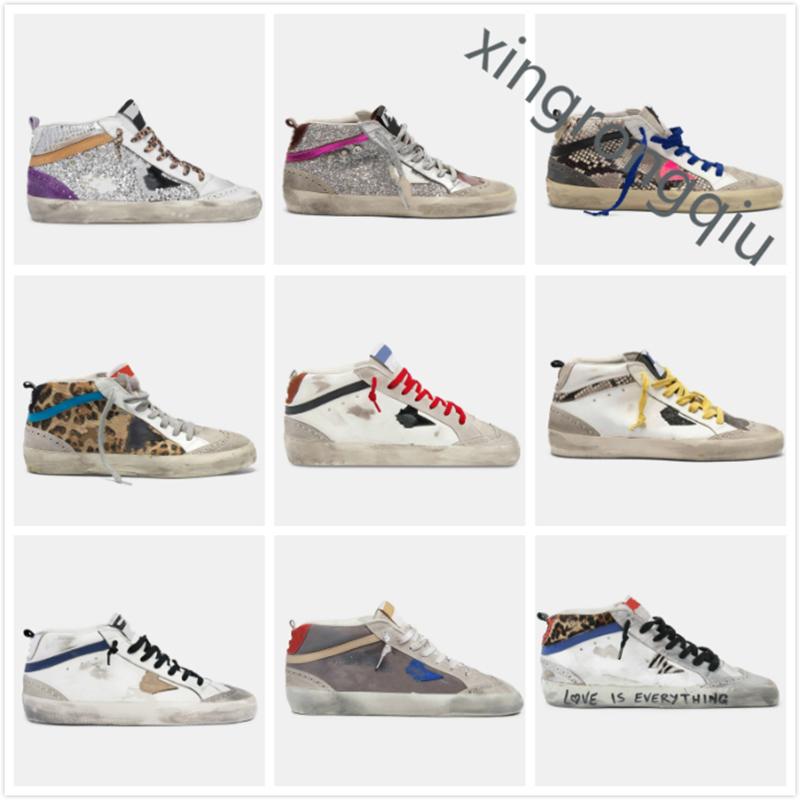 

2021 Golden Fashion Luxurys Gooses Italy Deluxe Brand Mid Star High Sneakers Sneakers Classic Leopard Do-old Dirty Shoe Designer Wom hyo, Black