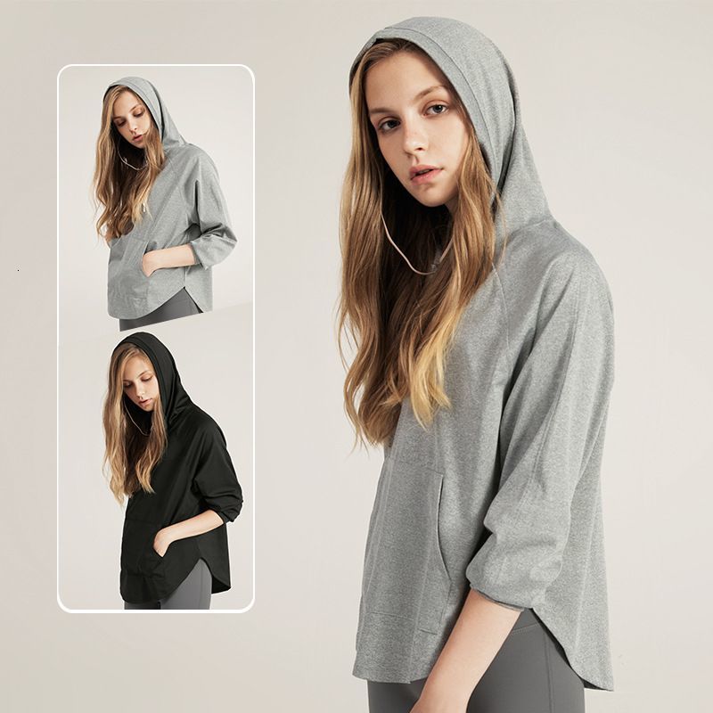

2021 Hoodie Yoga Top the Skill of Women with Long Sleeves Gym t Running Tshirt Workout Harvest Tops Sports Shirt 28me, Black