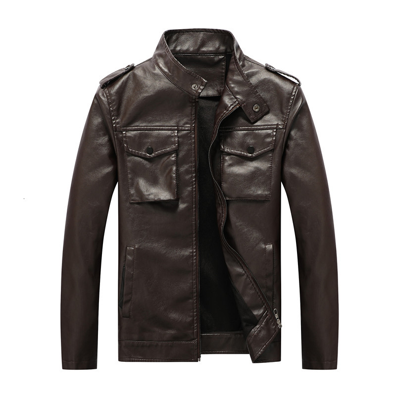 

2021 New Newly Fashion Winter Stand Collar Pu Leather Jackets Coats Thick Veet Warm Parka Men Biker Chaqueta Hombre Pmli, Black