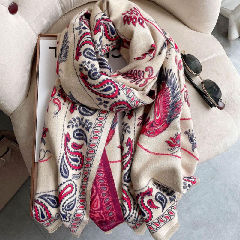 

Scarves Brand Cashmere Scarf Women Luxury Fashion Warm Winter Hijabs Lady Shawls Pashmina 2021 Vintage Long Printed Wraps