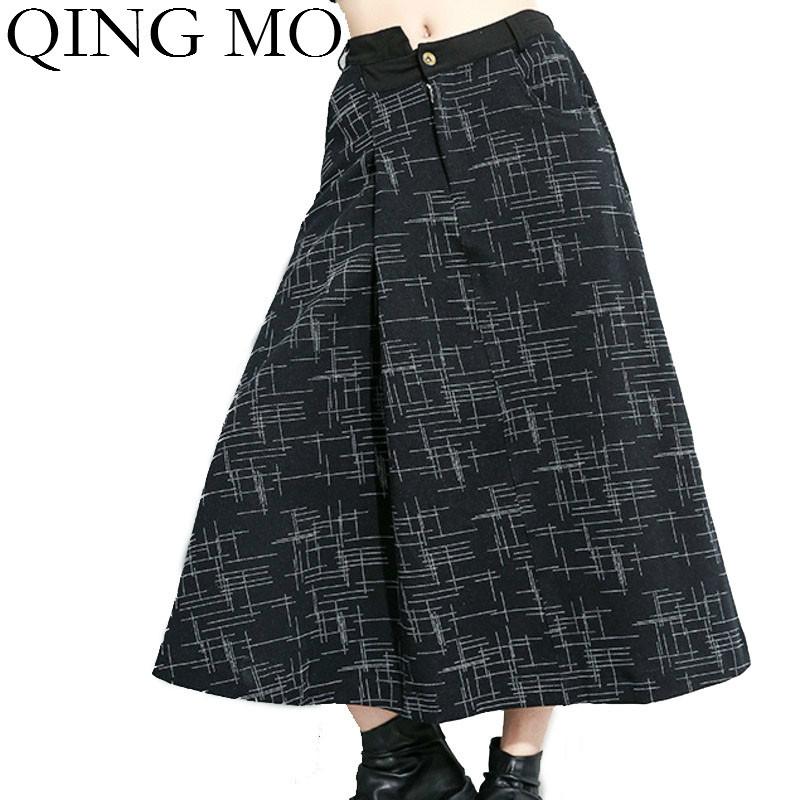

Skirts QING MO Black Women Winter Skirt 2021 Streetwear Loose Female High Waist A Line Personality ZQY2049