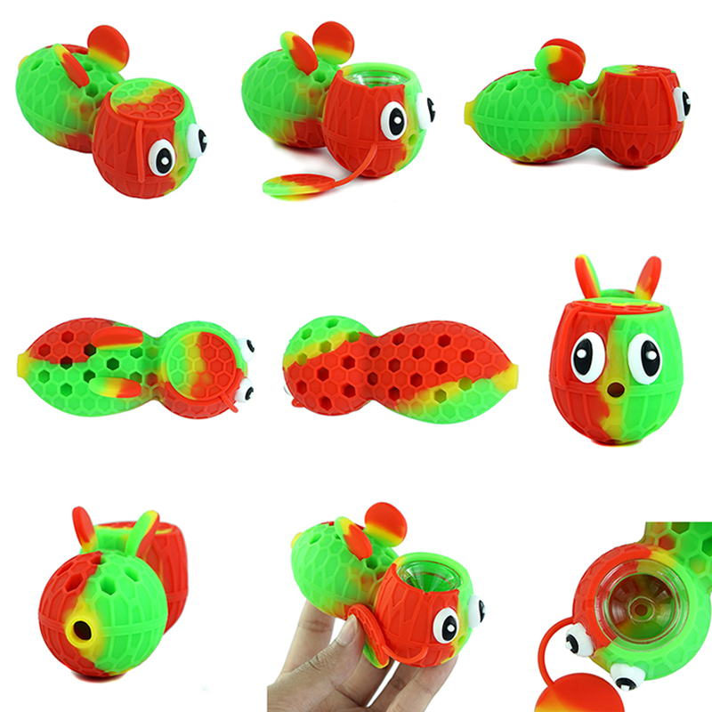 

Small bee style silicone smoking pipes easy portable hand smoke 3.7''size colorful pipe