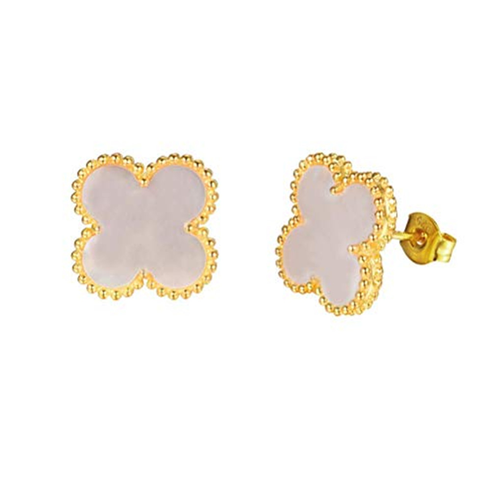 

Fashion Classic Real 4/ Four Leaf Clover Charm Stud Earring Back 18K Gold Plated Agate Shell for Women&Girls Valentine's Mother's, White