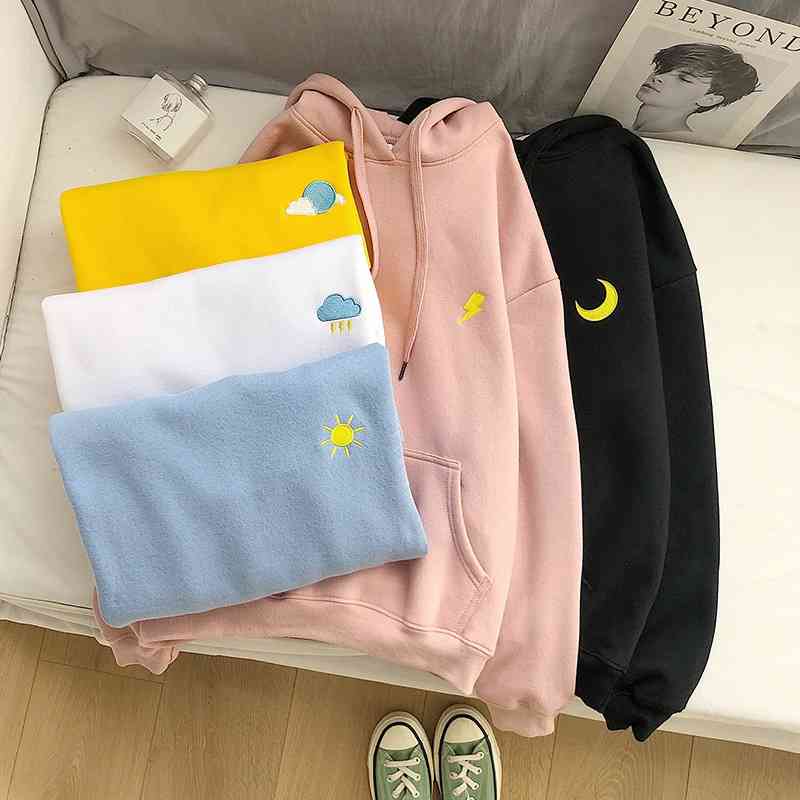 

Autumn fashion printed sweater 2021 new hooded casual coat women's ins large lovers, White