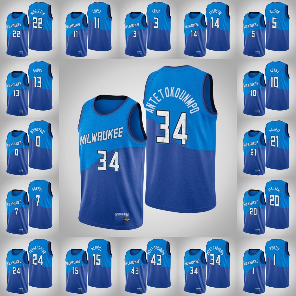 

2020-21 Milwaukee Bucks Men Giannis Antetokounmpo Torrey Craig Donte DiVincenzo Brook Lopez Khris Middleton Bobby Portis D.J. Jersey, Black