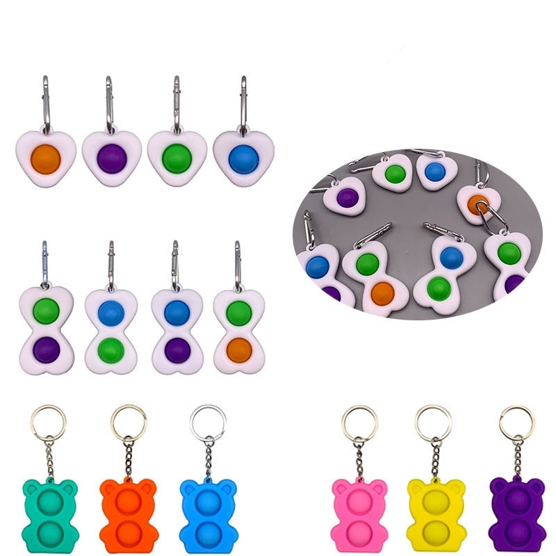 

100PCS/DHL Pop Fidget Toys Simple Keychain Pendent Heart Bear 2 Balls Push Bubble Keychains Keyring Bag Decors G314SIU, Red;brown