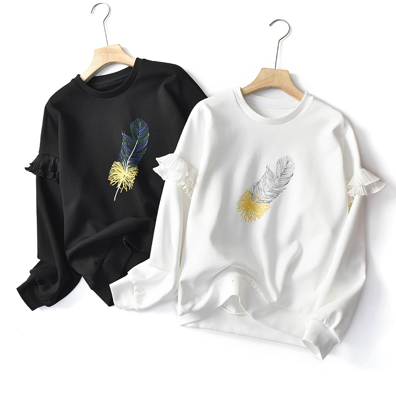 

2021 White Spring with Hoodie Neck-neck Embroidered Female Hoodies Style Women's Pullovers Clothes Czja, Black