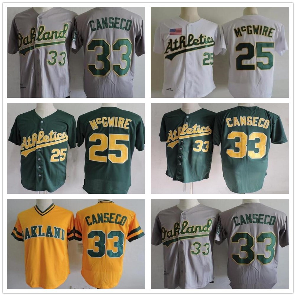 

Retro Top quality Men Women youth 33 Jose Canseco Jersey Mark 25 Mcgwire Mens white grey yellow stitched baseball Jerseys, As pic