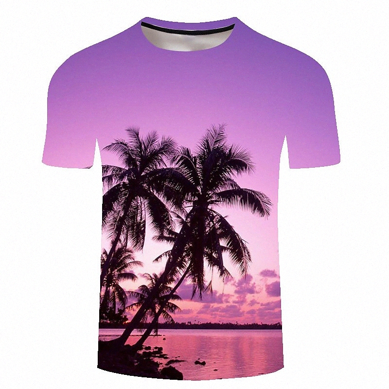 Men's T shirt 3D Print Coconut Tree Palm Leaf Sea Crew Neck Casual Holiday 3D Print Short Sleeve Tops Tropical Hawaiian Slim Fit Comfortable A