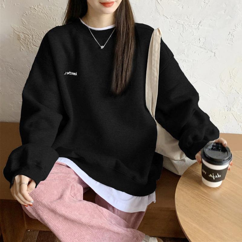 

Gym Clothing Autumn Winter Girl Korean Version Oversized Hoodies Street Style Letter Embroidery Sweatshirt Fleece Thick Pullover Tops Femmes, White;black