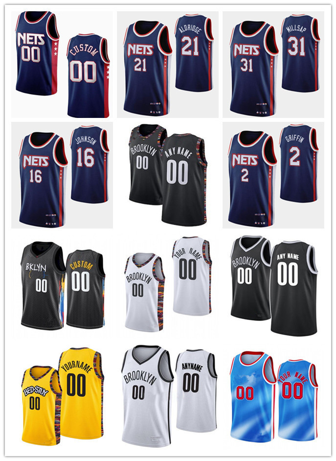 

75th Custom Men Women Youth Brooklyn's Nets's 21 LaMarcus Aldridge 30 Seth Curry 4 Andre Drummond 2 Blake Griffin 16 James Johnson Basketball Jerseys, Color