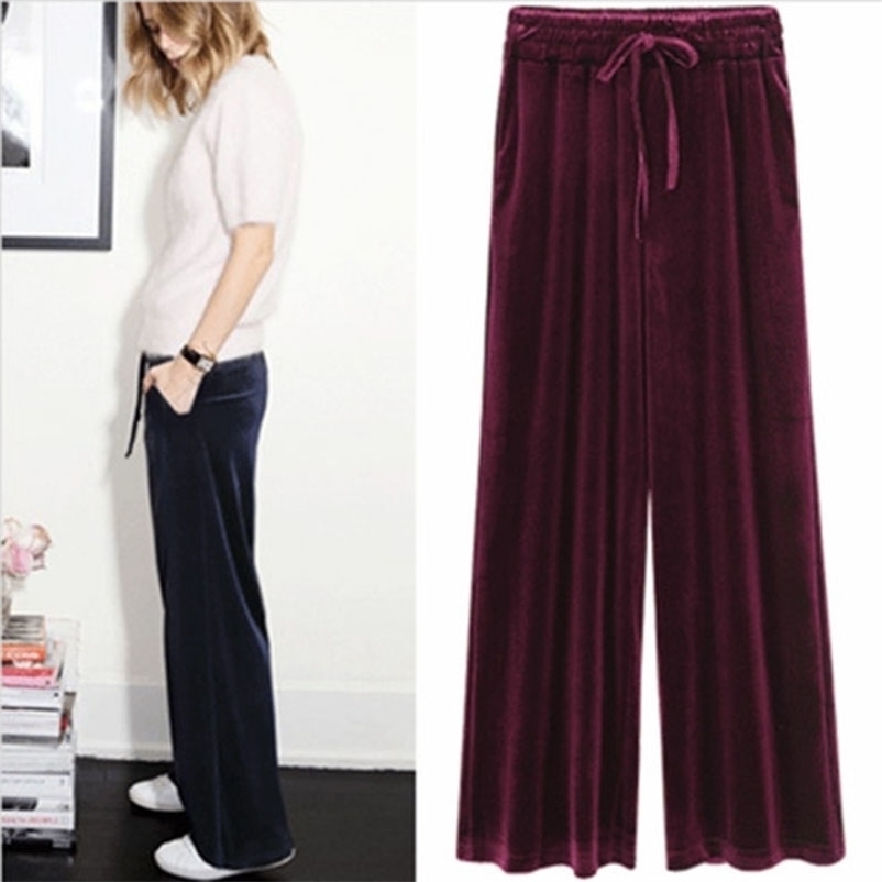 

Autumn Winter Pant Plus Size 4xl Velvet Vintage Trousers Harem High Waist Loose Wide Leg Pant 210602