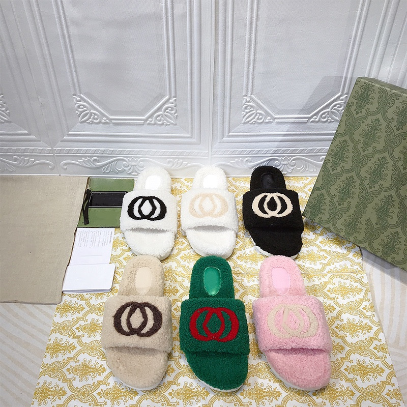 

2021 Winter G Womens Sandals Slippers Slides Flip-Flops Designer Luxury Flat High Heels Fluffy Rubber Leather Slipper Casual Shoes 35-41, Foam