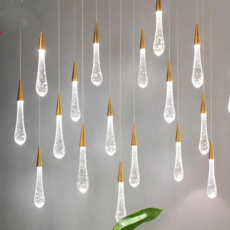 

Pendant Lamps Staircase Long Bubble Crystal Chandelier Water Drop Lamp Modern Led Strip Light Stair Restaurant Bar Lighting