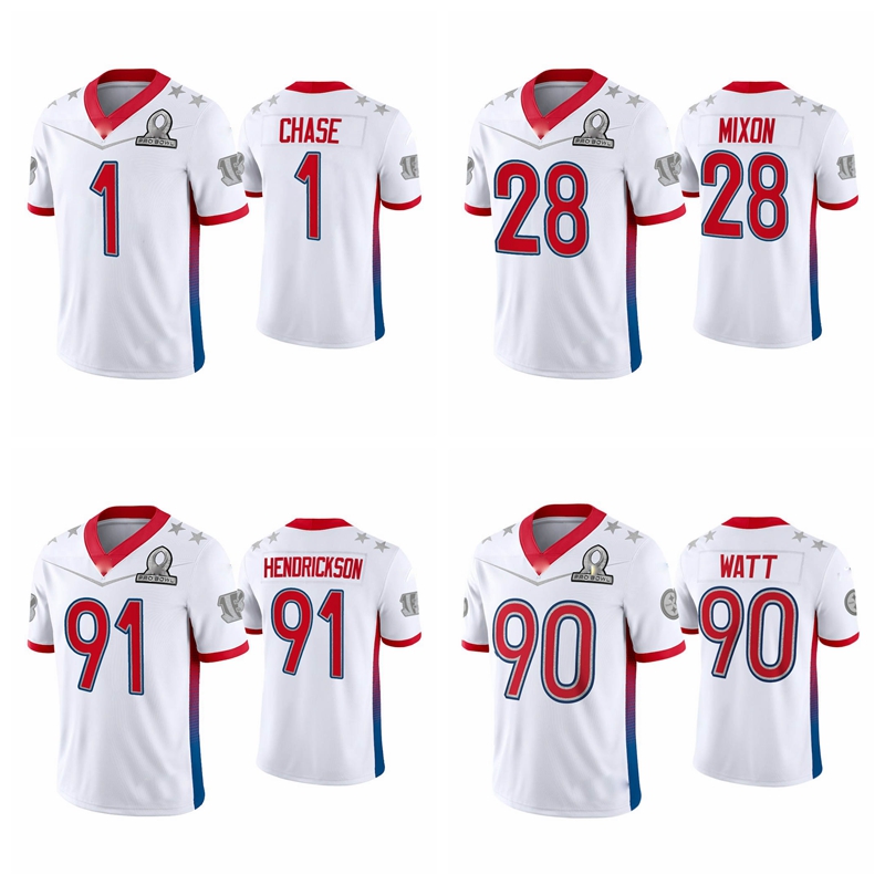 

Cincinnati''Bengals''Men Trey Hendrickson T.J. Watt Ja'Marr Chase Joe Mixon 2022 AFC Pro Bowl White football Jersey