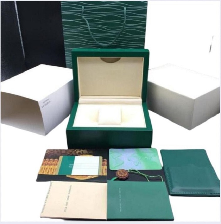 

Top Quality Dark Green boxes Gift Woody Case For Rolex Watches Booklet Card Tags and Papers In English Swiss Watch Box 08