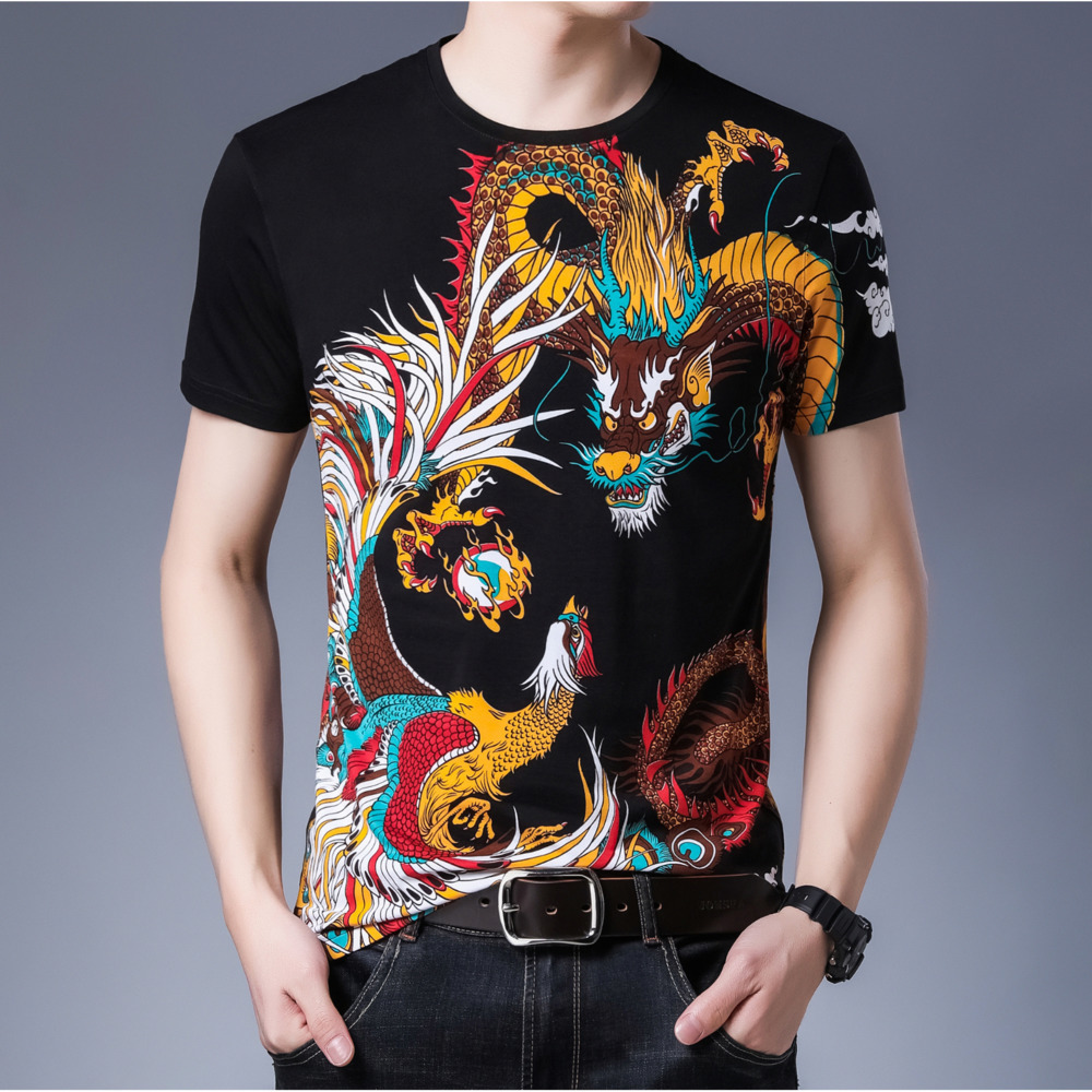 

2021 New Luxury Gold Dragon Print Social Club Outfits Tee Shirt Homme Stage Clothing Male Men Tshirt Heren Summer Top U8df, White