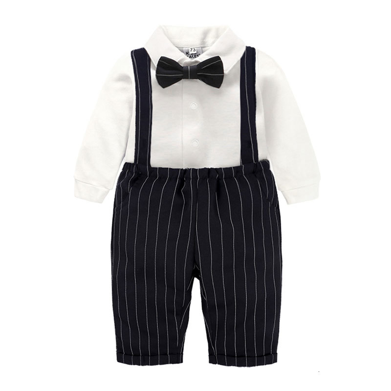 

2021 New Formal Newborn Baby Boy Clothes Spring Autumn Kids Boys Clothing Sets Long Sleeve Bow Tie Tops+suspenders Pants 1-3years Zpwj, As picture