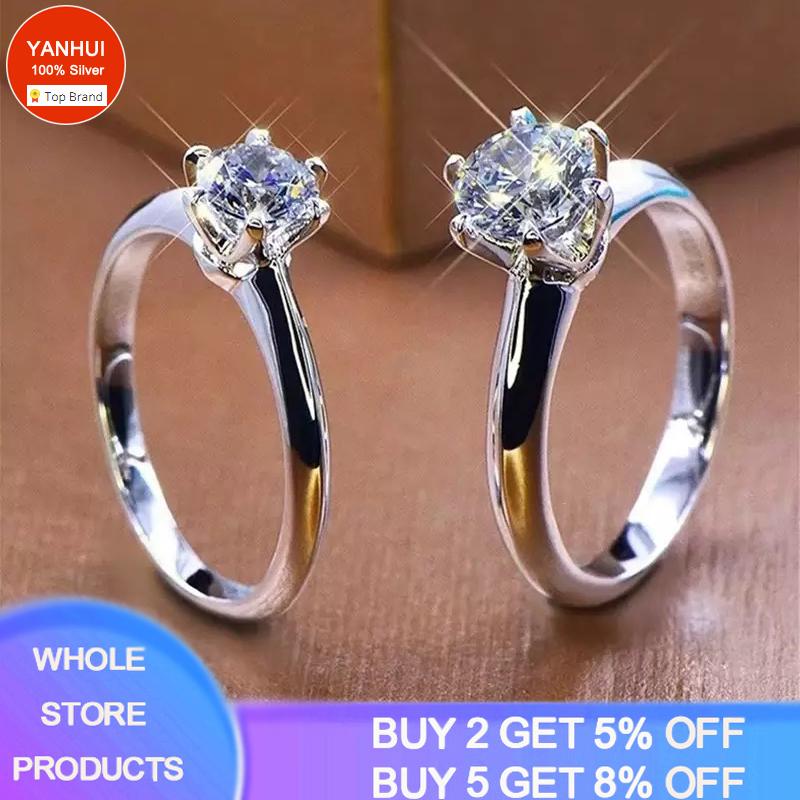 

Cluster Rings With Certificate 18K White Gold Solitaire 6mm/8mm Lab Diamond Ring Engagement Wedding Bands Gift For Women No Fade Allergy Fre, Golden;silver