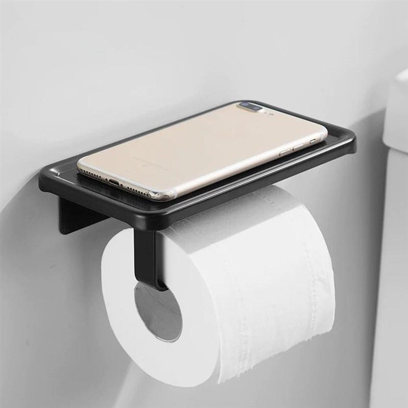 

Toilet Paper Holders Aluminum Roll Stand Tissue Holder With Phone Storage Shelf #3