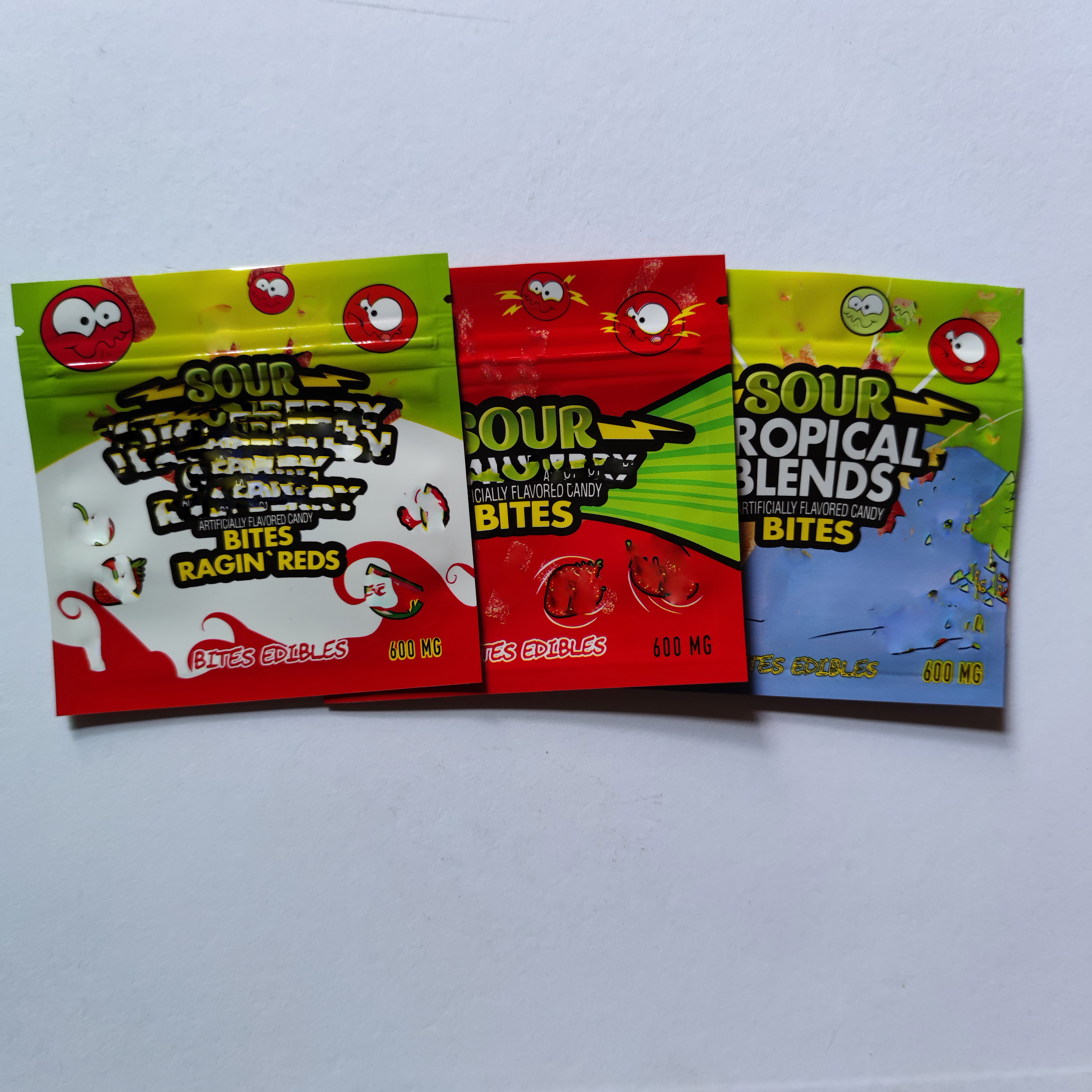

In stock 2021 EMPTY packaging bags Sour Tropical Blend 600mg Candy Gummy Bites Edibles Gummies mylar bag Smell proof Baggies california