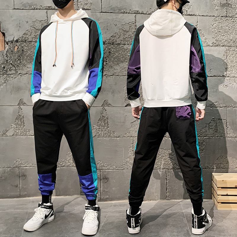 

New Men's Tracksuit Hip Hop Man Two-piece Set Sweat Korean Style Leisure Suit Hoodies + Pants Mens Clothing 2021 Streetwear Cnr6 Wxr9, Black