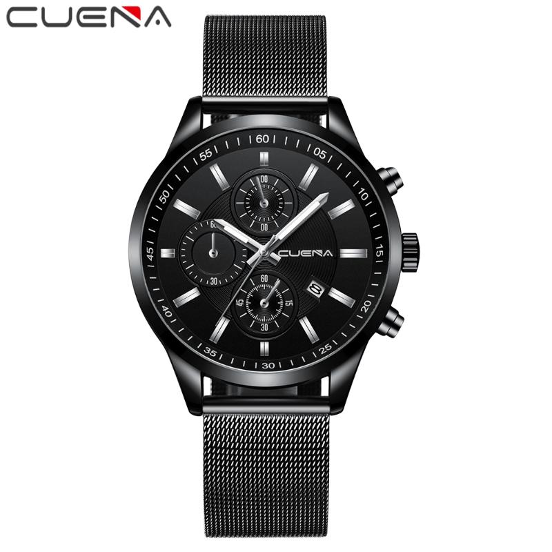 

Wristwatches Men Watch Top Brand CUENA Luxury Business Quartz Wristwatch All Steel Strap Waterproof Sport Men's Gift Watches Montre Homme, Blue