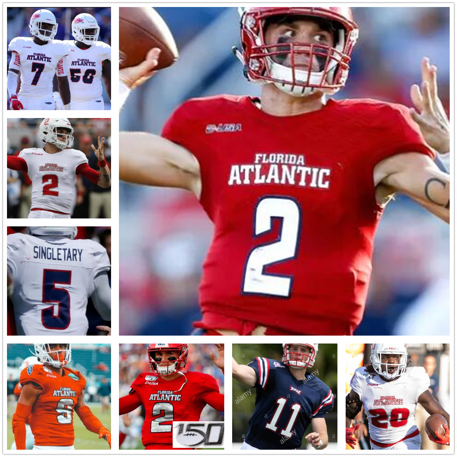

Custom Florida Atlantic Owls FAU NCAA College Football stitched Jersey 36 Akileis Leroy 17 Deangelo Antoine 5 Devin Singletary Chris Robison, Red