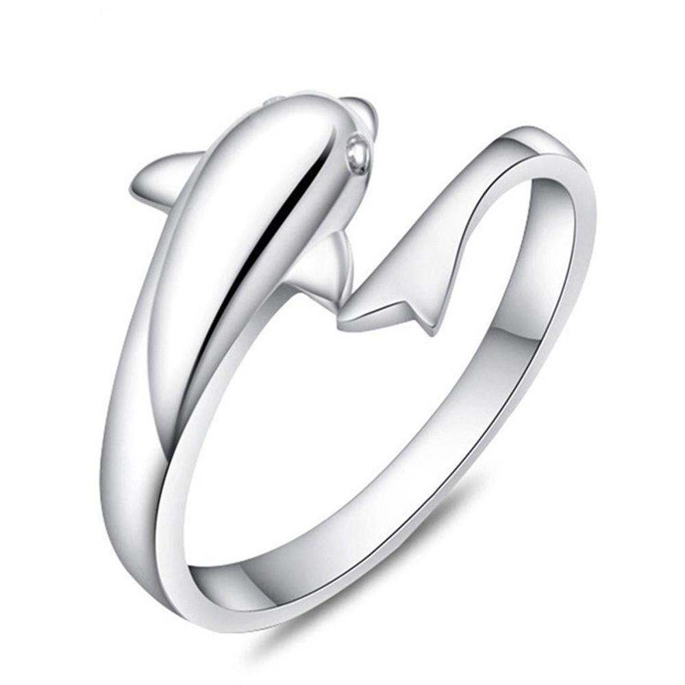 Solid Real Silver Ring Lovely Gift For Girlfriend Fast Delivery Free Adjustable Size Cute Dolphin Animal 925 Jewellery-image-705504228
