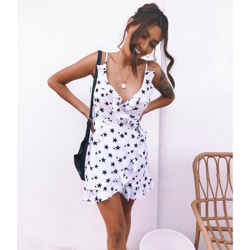 

2021 New Elegant Ruffles Sleeve v Neck White and Black Stars Autumn Winter Vintage Women Sash Ladies Office Mini 198s