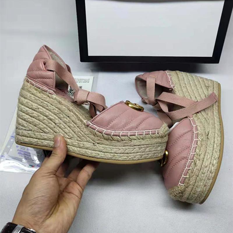 

High heeled sandals thick soled light rope woven cross belt fishermans shoes luxury female designer wild wedge comfortable Sandals canvas shoes, Shoe box