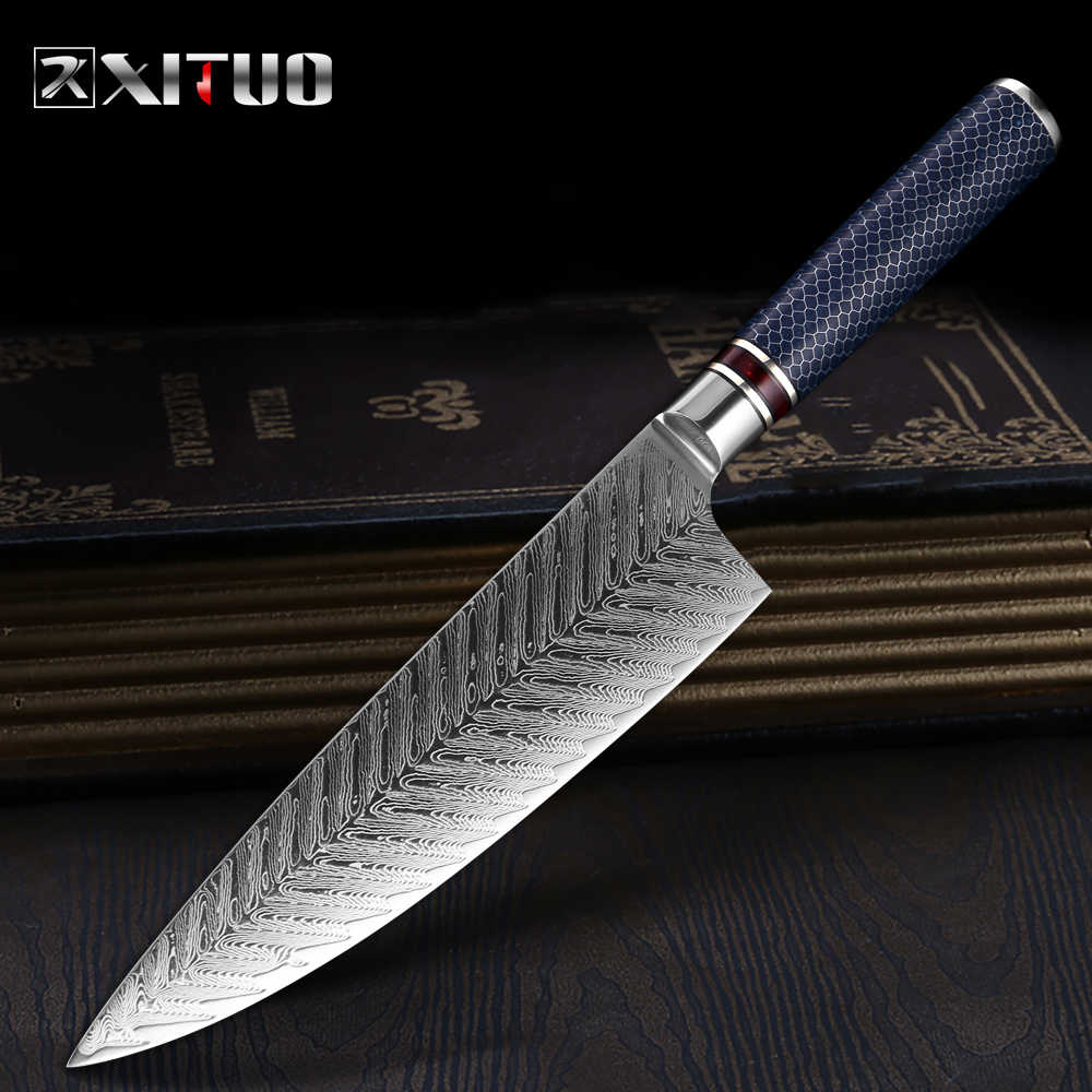 

XITUO 8 Inch Chef Knife Damascus Stee VG 10 Sharp Ceaver Paring Vegetabe Bue Resin Honeycomb Hande Househod Kitchen Knives
