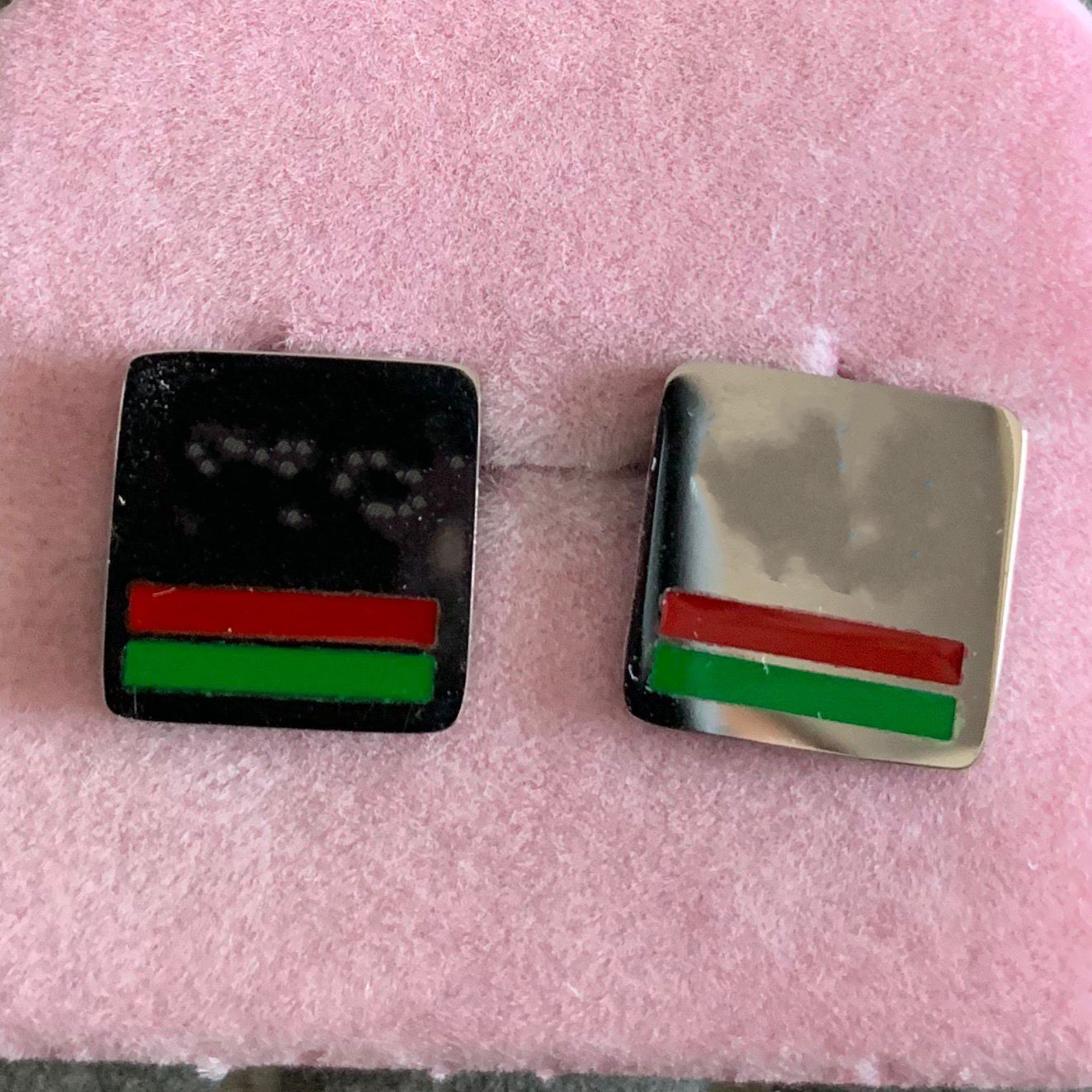 

never fade green red letter G square Stud Earring 316L stainless steel 3 colors 18k gold rose silver Women's men Earrings, Golden;silver