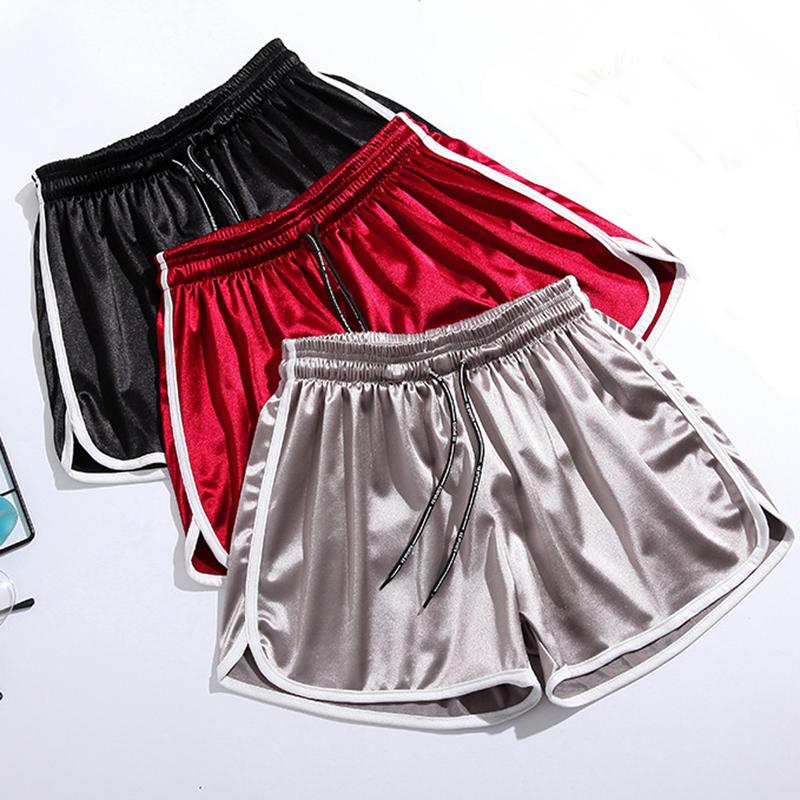 

Women' Shorts GAOKE -XL Women Short Workout Red Black Gray Blue Silk Satin Sexy Beach Wear Casual Summer 2021