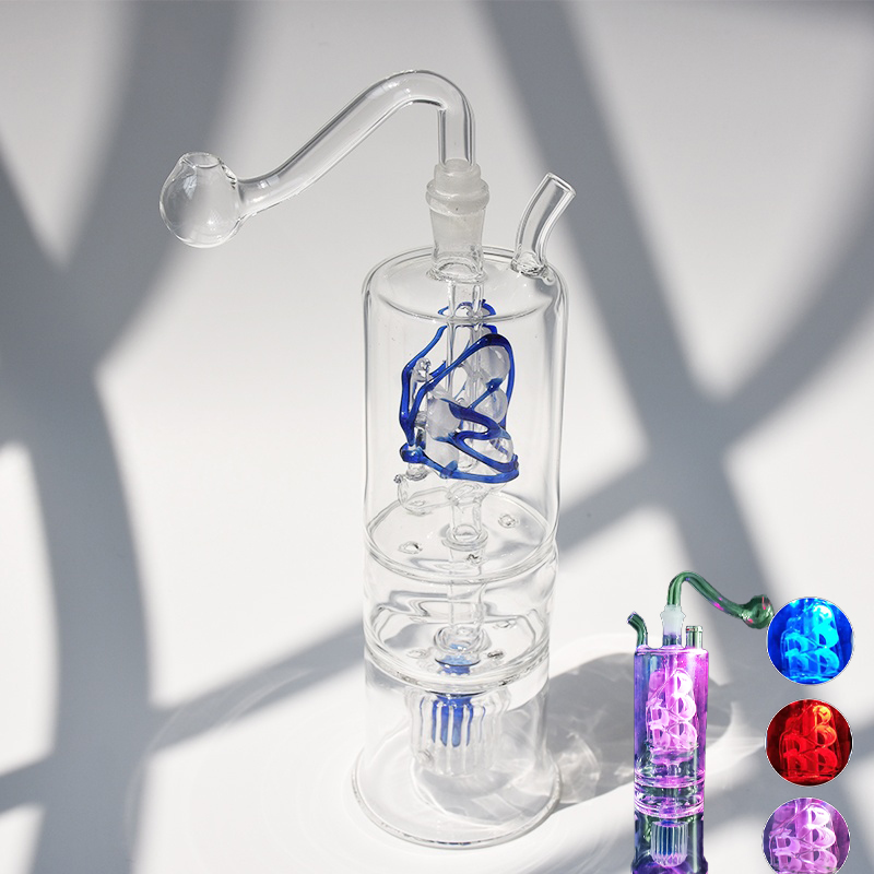 

7.4 inch Boat Shaped LED Luminous Glass Hookah Smoking Pipe with 10mm Clear Glass Bowl Shisha Diposable Oil Burner Pipes Bong and Percolater