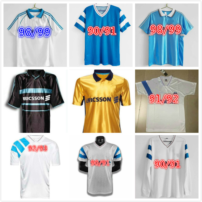 

1990 1991 1992 1993 Marseille Retro Soccer Jerseys Olympique de 1998 1999 2000 CANTONA WADDLE Futbol Maillot Vintage Kit Football Camiseta, 98/99