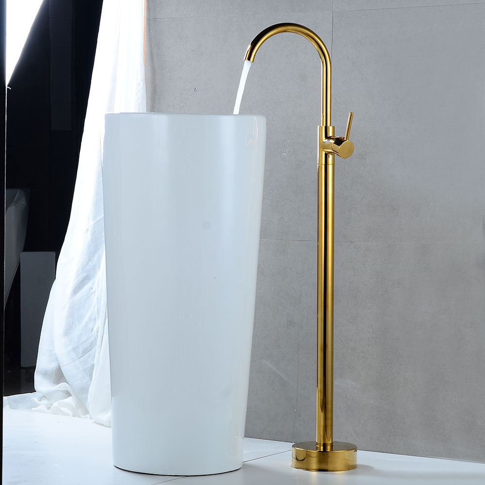 

2021 New Bathroom Free Standing Gold /black/antique/chrome Bathtub Mixer Taps Floor Mounted Bath Faucet 4pge