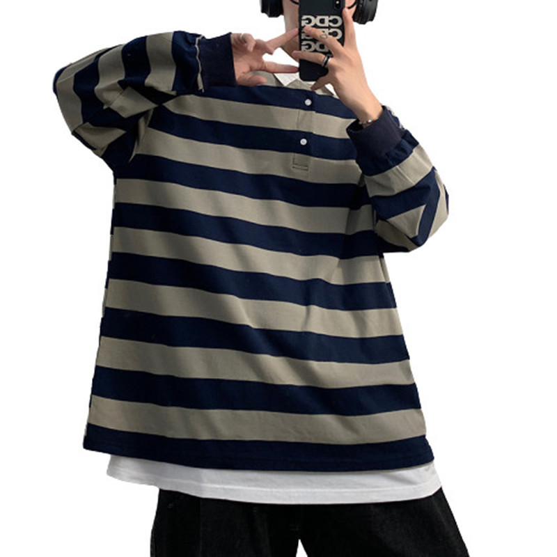 

2021 New Fashion Hoodies Sweatshirts Men Striped Loose Harajuku Streetwear Square Collar Long Sleeve Cotton Hip Hop Male Casual Hoodie Kzw9, Blue