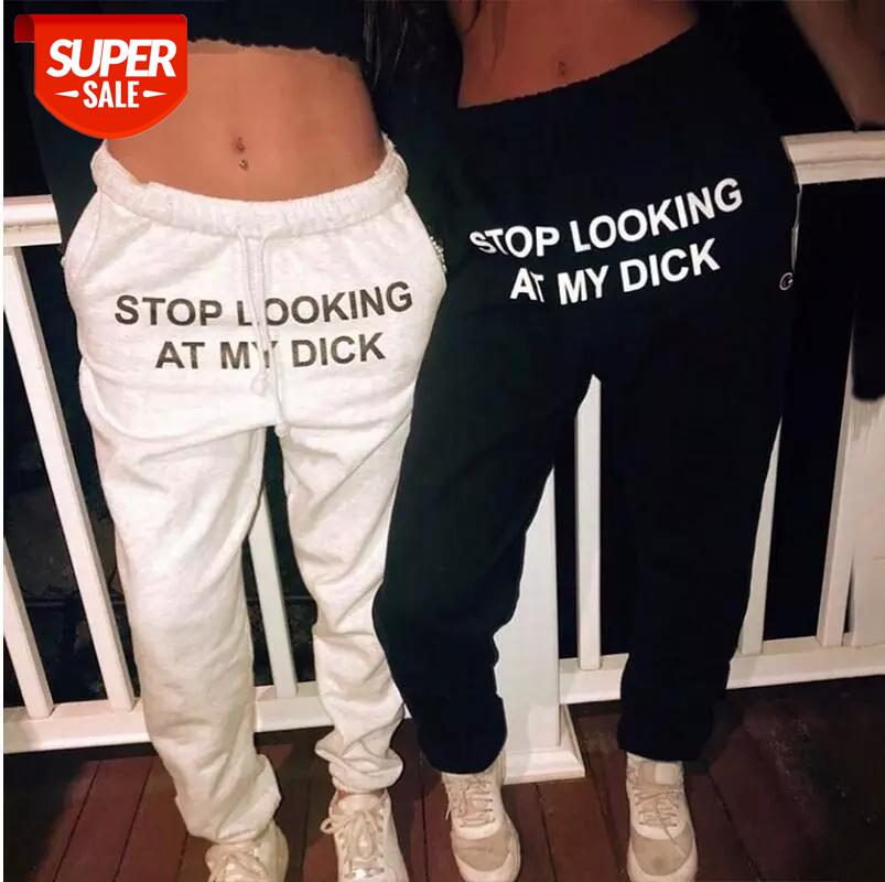 

Sweat Pants JoggersWomen Men Stop Looking At My Dick Sweatpants Hip Hop Print High Waist Trousers Streetwear Sweatpants pantalon #rX0C, Black