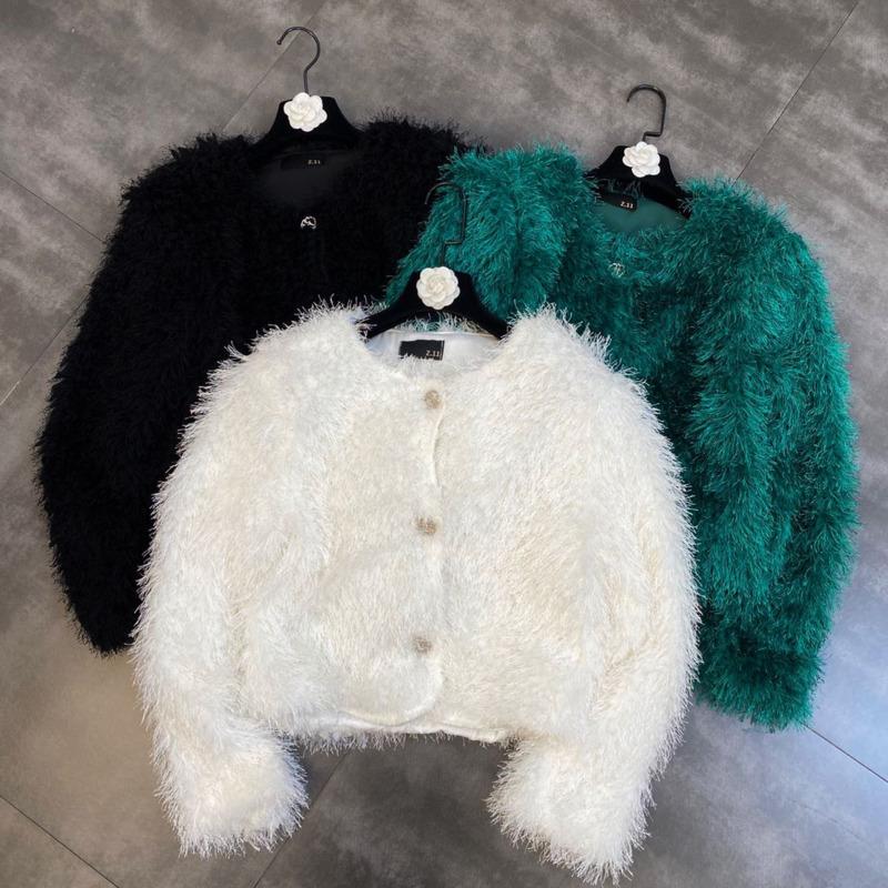 

Women's Fur & Faux PREPOMP 2021 Fall Winter Long Sleeve Round Neck Single Breasted Buttons Tassel Thick Jacket Women Cardigan Coat GC676, Black