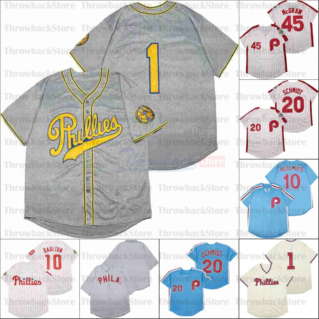 

Retro Baseball 1942 1945 and 1948 Home Jersey 45 McGRAW 20 SCHMIDT 10 REALMUTO blue white jerseys, As photo