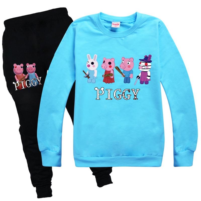 

Clothing Sets Cartoon Robloxing Piggy Toddler Boy Autumn Clothes O-neck Set Long Sleeve Kids T-shirt Pants Children Girls Sweatshirt Suit, Sky blue dark blue