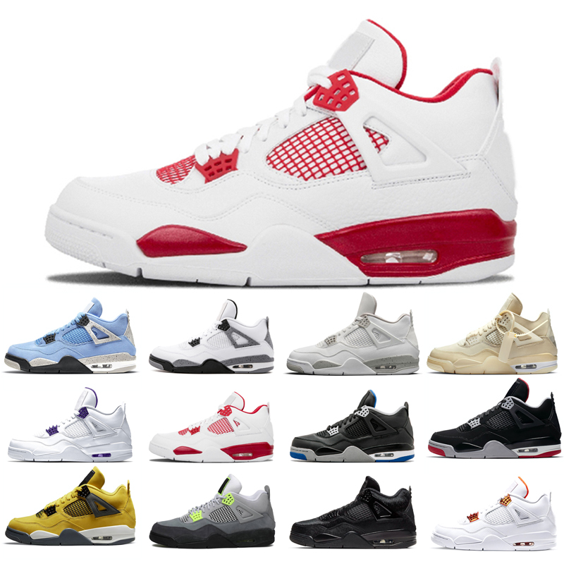 

2021 new basketball shoes 4s man White Oreo Cement University Red Blue Travis Sail Thunder Olivia Kim Black Cat Haze Pine Green Pure Money Neon Grey Bred purple, Lightning