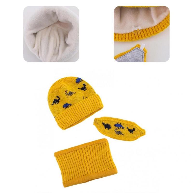 

Caps & Hats 1 Set Hat Scarf Face Cover Cartoon Pattern Thick High Stretchy Kids Cap For Daily Wear, Yellow