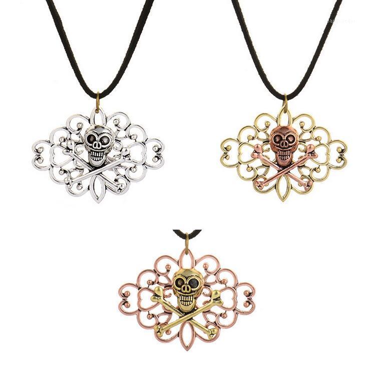 

Pendant Necklaces Combo Hollow Lace Metal Base With Skull Simple Steampunk Necklace Fashion Jewelry, Silver