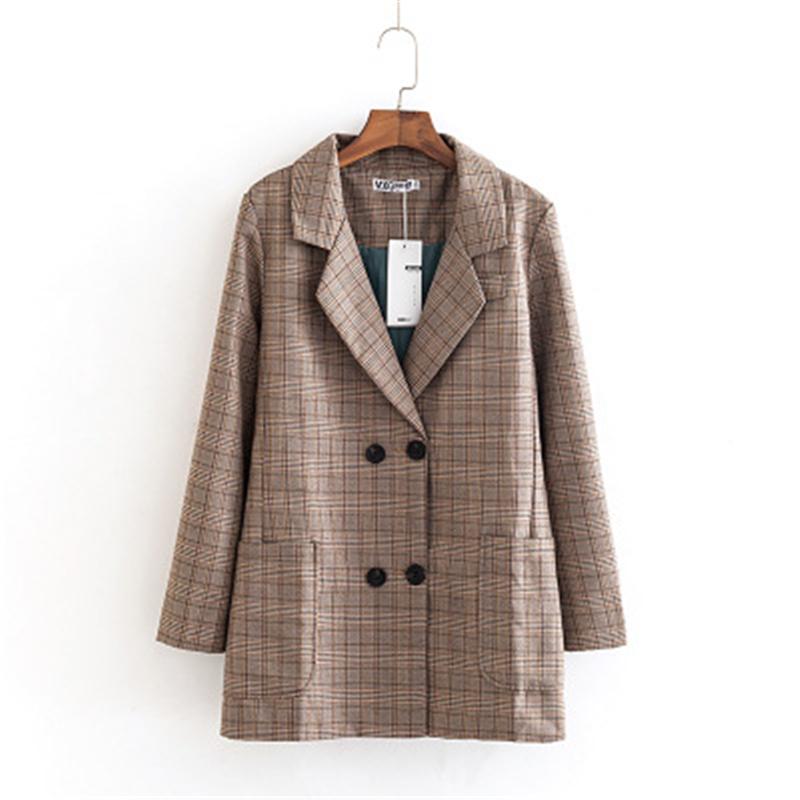 

Women's Suits & Blazers -5XL Autumn Winter Large Size Coat Casual Plaid Women Long Big Female Outerwear D889, Brown