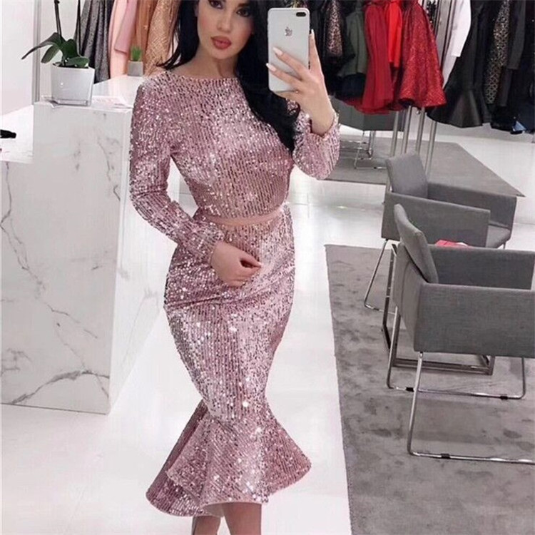 

2021 New Sequin Champagen Gold Sexy Robe De Soiree Women Prom Party Es Long-sleeve Elegant Formal Evening Gowns Bqp8, Burgundy