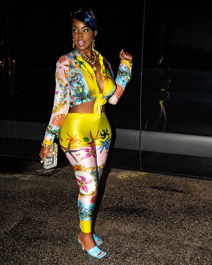 

European and American Women' Two Piece Pants wealthy starfish casual printing trousers suit, Yellow