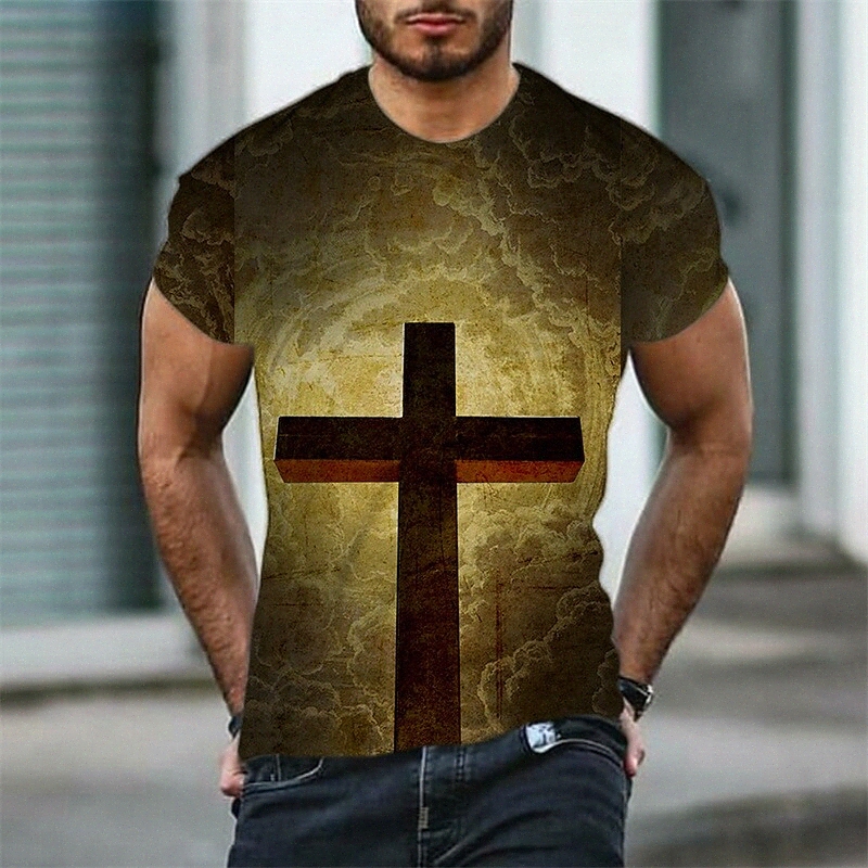 T-shirt pour hommes 3D Imprimer Graphic Cross Cross Cross Équipe Daily Sports Print Sleeve Sleeve Tops Casual Classic Designer Grand et grand or