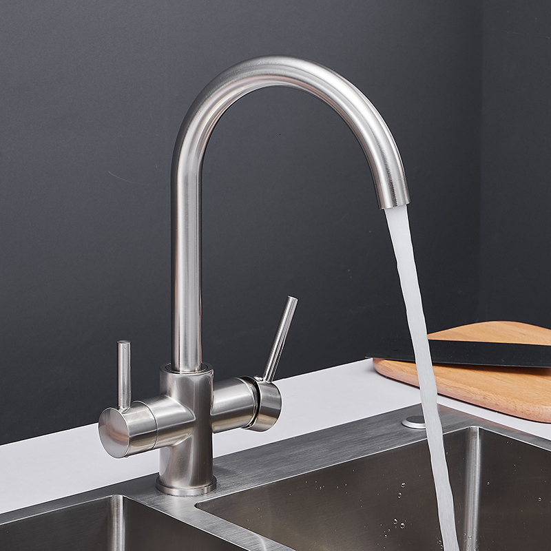 

2021 New Nickel Faucet with Direct Drink Tap Dual Spout Swivel Handheld Shower Mixer Crane Hot Cold Kitchen Taps X9tw